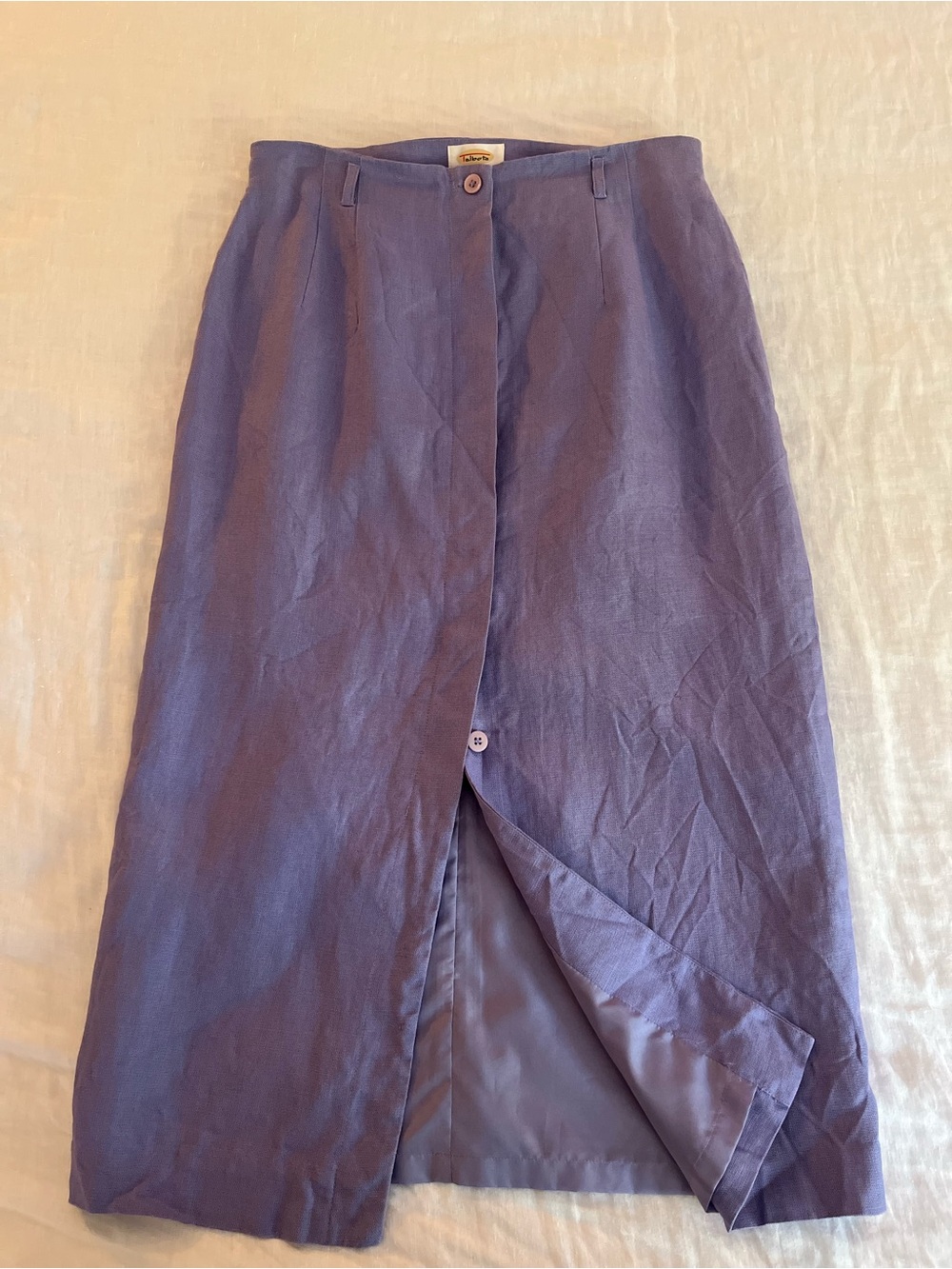 Talbots Irish Linen Lavender Button-Front Midi Skirt